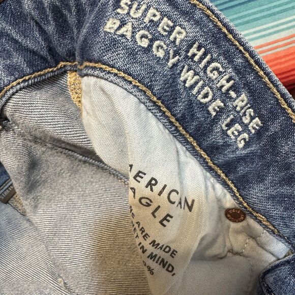 American Eagle Jeans Womens 4 Blue Super High Rise Baggy Wide Leg Cargo Stretch - Picture 13 of 14